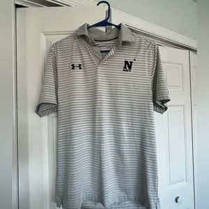 Naval Academy Under Armour Polo-Small. White and grey striped